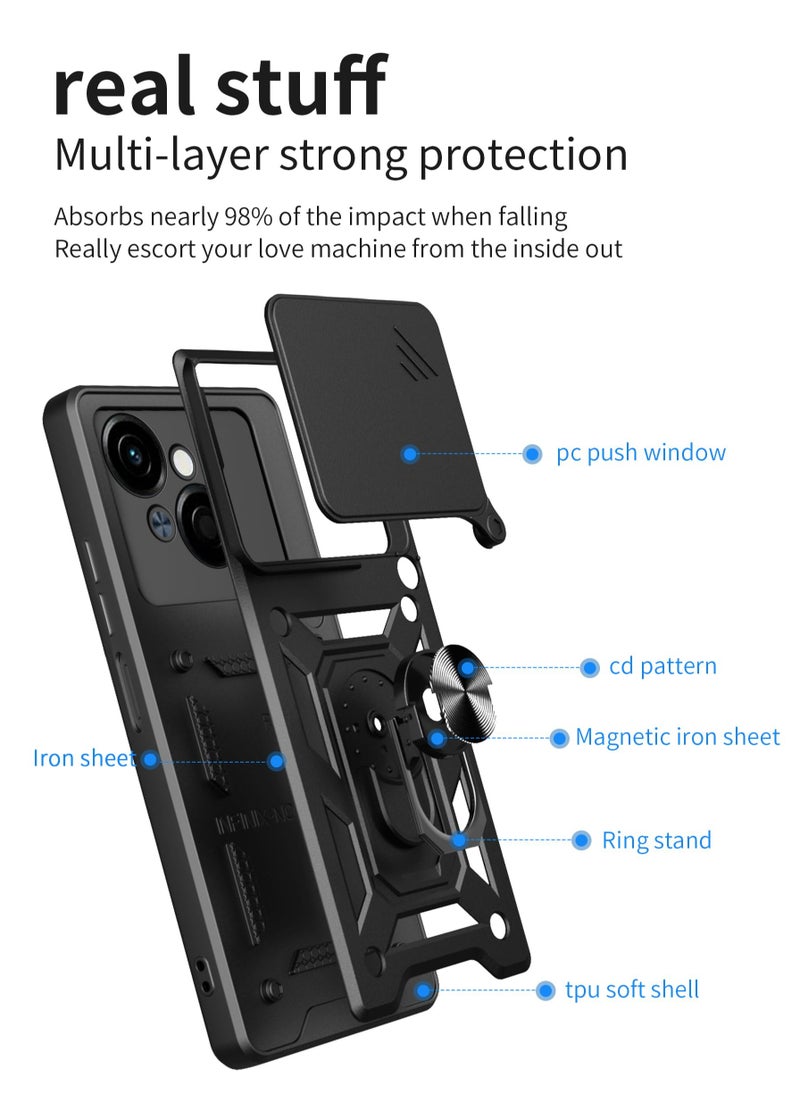 Generic - TECNO Spark Go 1 / Spark Go 2025 Case Cover, Slide Camera Lens Cover + 360°Rotating Kickstand Ring + Support Magnetic Car Mount Shockproof Mobile Phone Case For TECNO Spark Go 1 / Spark Go 2025, Black - Image 1