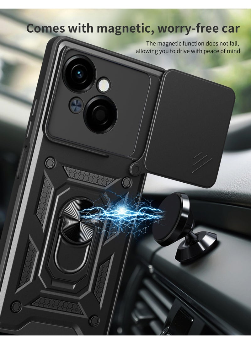Generic - TECNO Spark Go 1 / Spark Go 2025 Case Cover, Slide Camera Lens Cover + 360°Rotating Kickstand Ring + Support Magnetic Car Mount Shockproof Mobile Phone Case For TECNO Spark Go 1 / Spark Go 2025, Black - Image 1