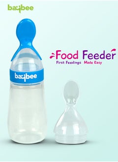 BAYBEE Baybee Silicone Food Feeder Anti Colic & BPA Free Squeeze Feeder Bottle With Spoon For Semi-Solid Food For Infants Baby Squeeze Food Feeder for 3 Plus Months Baby  - Image 2