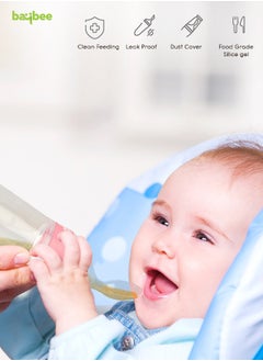 BAYBEE Baybee Silicone Food Feeder Anti Colic & BPA Free Squeeze Feeder Bottle With Spoon For Semi-Solid Food For Infants Baby Squeeze Food Feeder for 3 Plus Months Baby  - Image 3