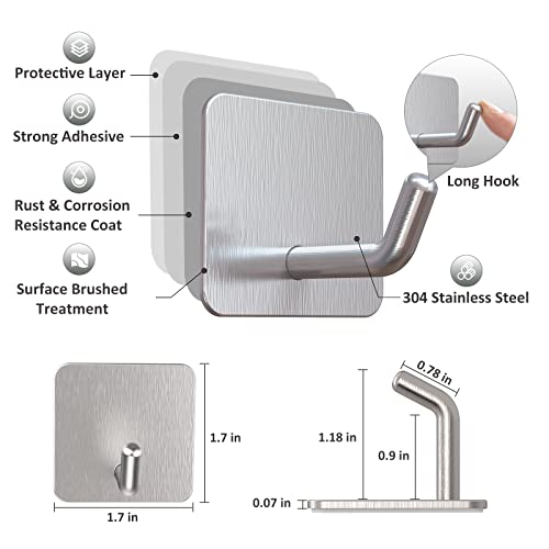 VIS'V Adhesive Hooks, Heavy Duty Shower Wall Stick on Hooks, Waterproof, 2 Extra Adhesive Strips, Silver, 4 Pcs - Image 3