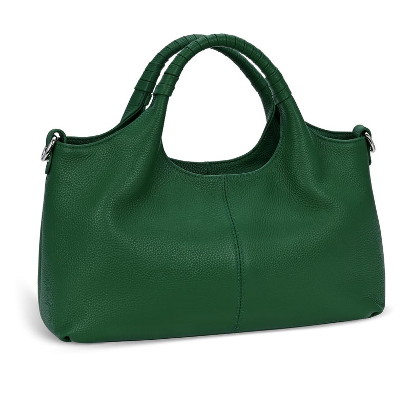 Iswee Genuine Leather Shoulder Bags Green Purses and Handbags for Women Satchel Designer Cross Body Hobo Medium Size Tote (Green) - Image 1