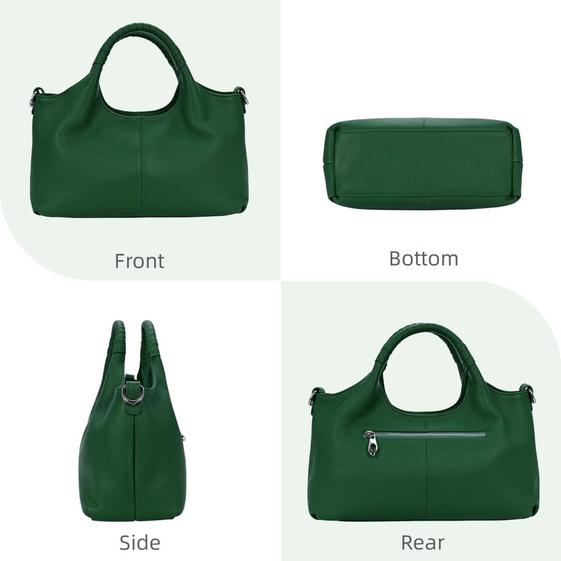 Iswee Genuine Leather Shoulder Bags Green Purses and Handbags for Women Satchel Designer Cross Body Hobo Medium Size Tote (Green) - Image 5