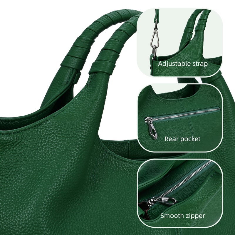 Iswee Genuine Leather Shoulder Bags Green Purses and Handbags for Women Satchel Designer Cross Body Hobo Medium Size Tote (Green) - Image 4