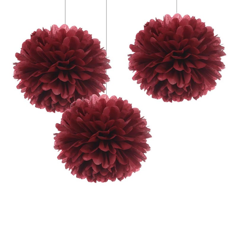 12 Burgundy Tissue Pom Poms DIY Hanging Paper Flower Balls for Bridal Shower Birthday Party Wedding Backdrop Dessert Table Decoration Supplies Pack of 12