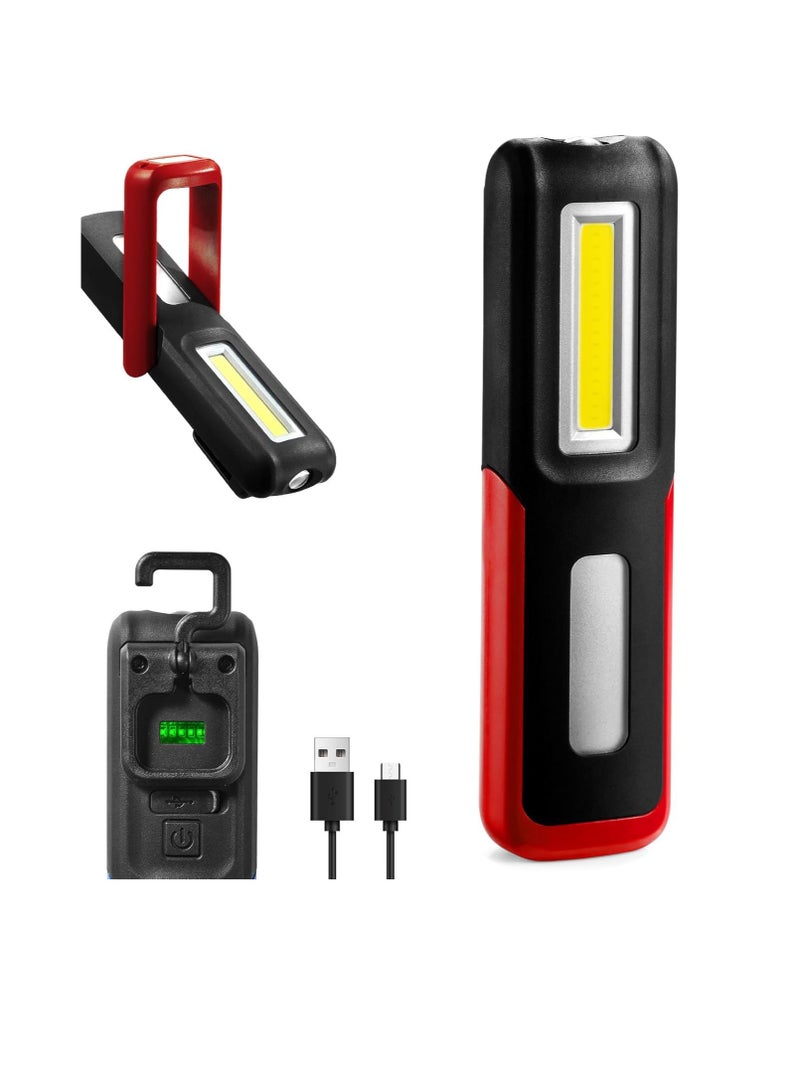 Work Light, Rechargeable LED Flashlight With Magnetic Base, Portable Task Inspection Lights Lamp, Lightweight Super Bright Torch For Indoor Outdoor, (1pc, Red) - Image 1