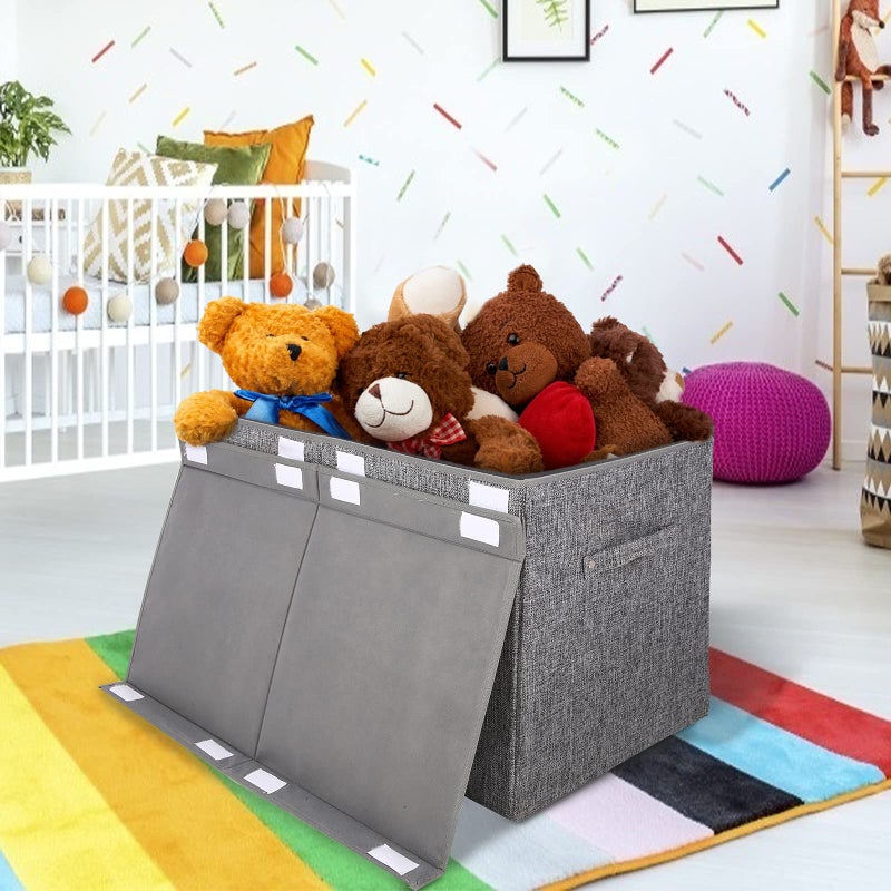 popoly Large Toy Box Chest with Lid, Collapsible Sturdy Toy Storage Organizer Boxes Bins Baskets for Kids, Boys, Girls, Nursery, Playroom, 25"x13" x16" (Linen Gray) - Image 2