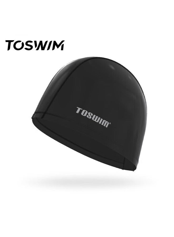Toswim Swimming Cap, Uni Adult Pu Swim Cap, Long Hair Waterproof, Ear Protection Without Tightness, Ink Fish Black - Image 1