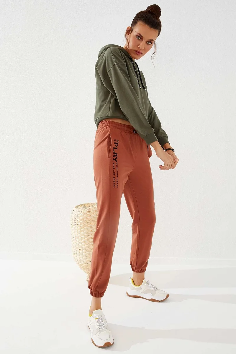 تومي لايف Play Embroidered Cinnamon Elastic Leg Women's Tracksuit Bottoms