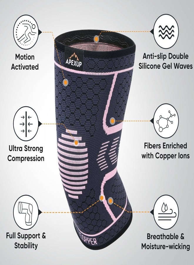 APEXUP Copper Knee Brace for Women & Men, 2 Pack Knee Compression Sleeve for Knee Pain, Arthritis Pain Relief, Meniscus Tear, ACL, Knee Support for Running, Fitness, Weightlifting (L, Pink) - Image 2