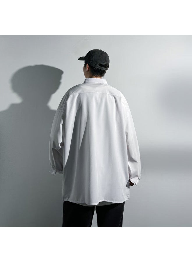 Homlean Style Minimalist Long-sleeve Shirt Men's Spring Casual Inner Wear High-end Lapel Jacket Hl11 White XL - Image 5