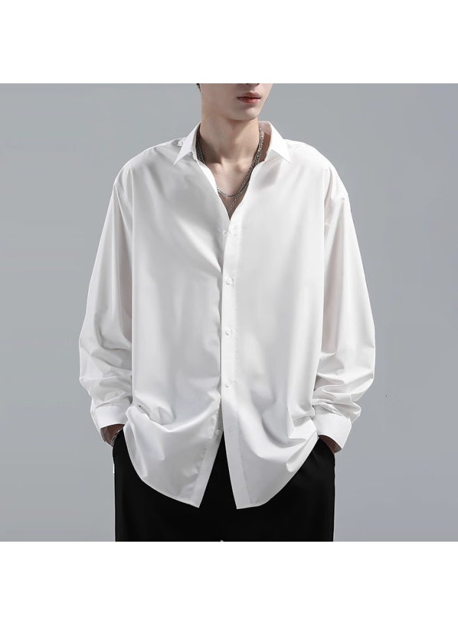 Homlean Style Minimalist Long-sleeve Shirt Men's Spring Casual Inner Wear High-end Lapel Jacket Hl11 White XL - Image 3