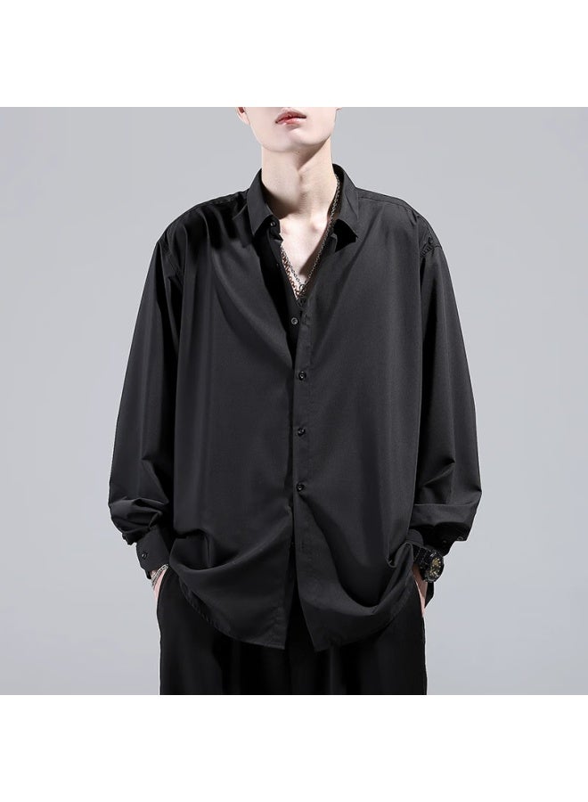 Homlean Style Minimalist Long-sleeve Shirt Men's Spring Casual Inner Wear High-end Lapel Jacket Hl11 White XL - Image 2