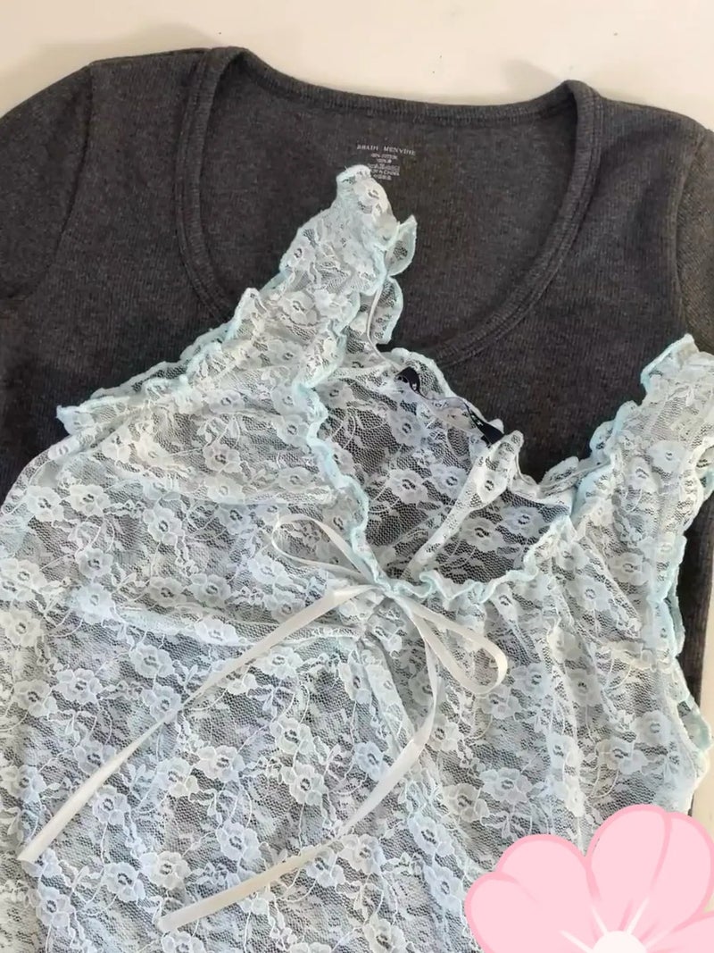 Pure Lace Hollow Stacked Bow Sleeveless Top Early Autumn Gentle Knitted Cardigan - Image 2