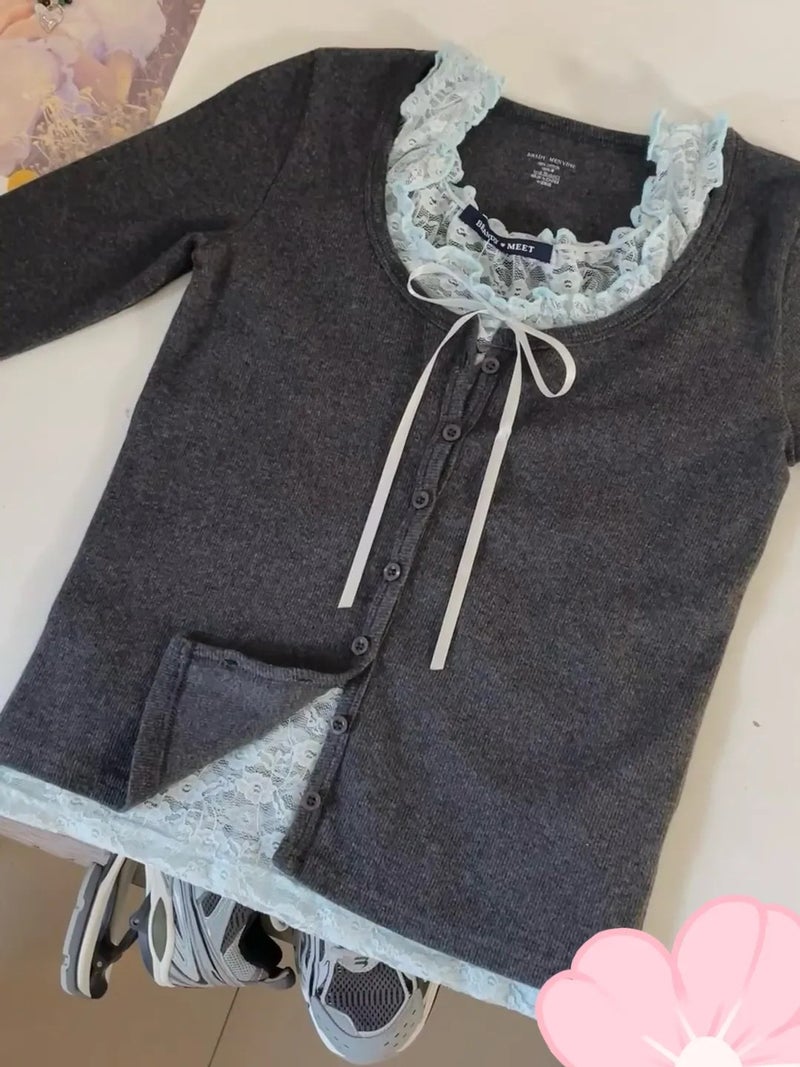 Pure Lace Hollow Stacked Bow Sleeveless Top Early Autumn Gentle Knitted Cardigan - Image 5