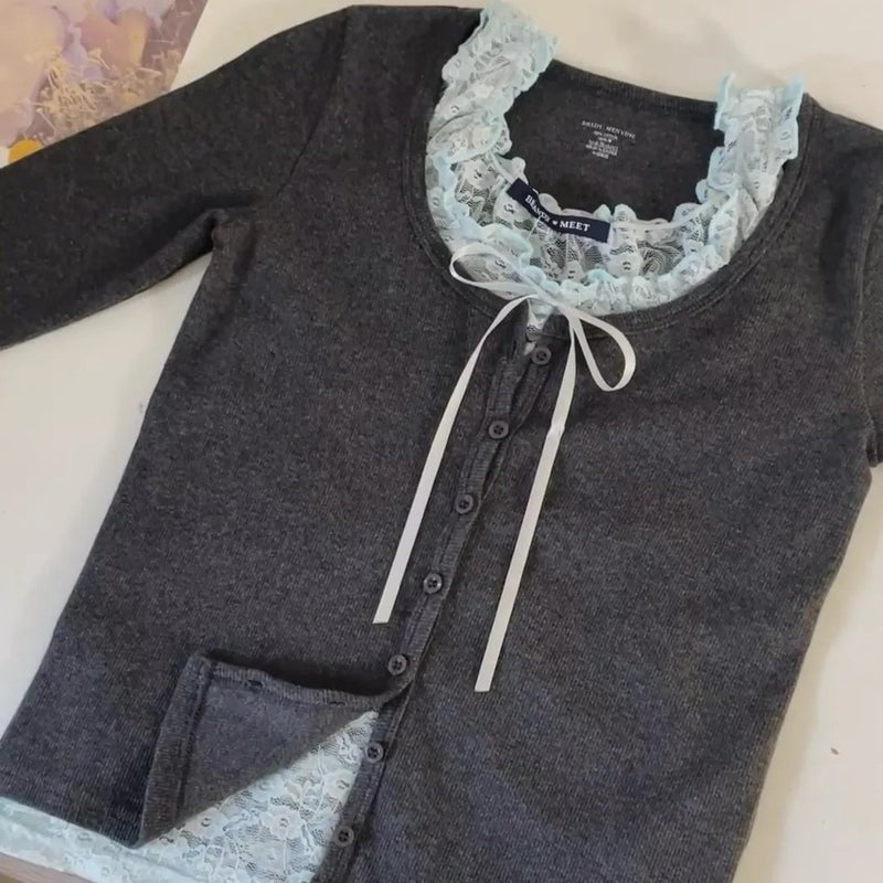 Pure Lace Hollow Stacked Bow Sleeveless Top Early Autumn Gentle Knitted Cardigan - Image 1