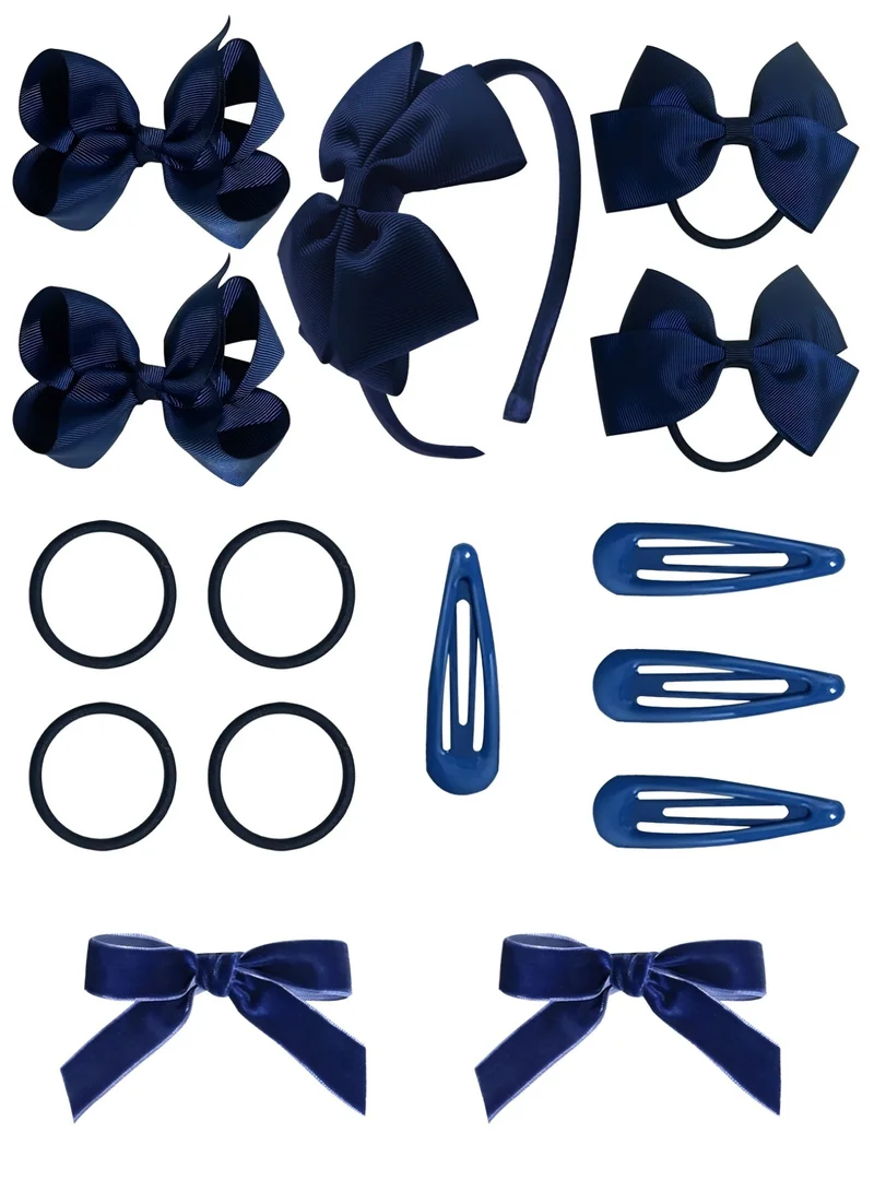 Lion Llama School Essentials Hair Accessories set– Girls' School Uniform Headband for Toddlers & Children, Comfortable Hair Accessory for School, Daily Wear, Parties & Special Occasions - Navy Blue