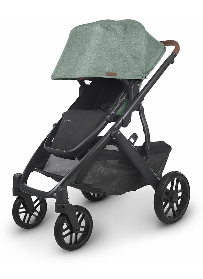 UPPAbaby - Vista V2 Convertible Stroller Gwen Green Melange With Carbon Frame And Saddle Leather, Premium Double Stroller With Enhanced Suspension - Image 1