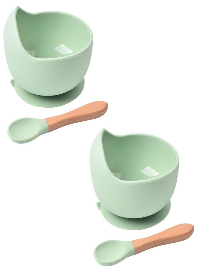 aDai Silicone Baby Bowls with Spoon | Curved Walls for Self-Feeding | Strong Suction | Large Silicone for Toddlers, Babies, Kids | Prevent Food Dropping | Gifting - Mint Green (Pack of 2) - Image 1