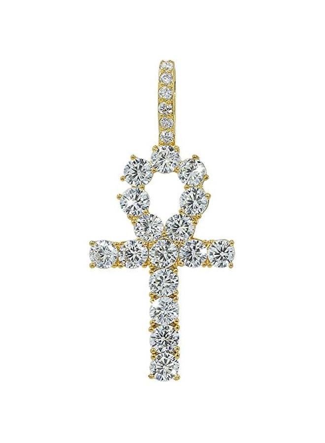 Arabest Ankh Cross Chain for Men Iced Out Cubic Zirconia Egyptian 14K Gold Plated Pendant Necklace for Women with Stainless Rope Chain - Image 1