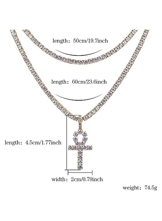 Arabest Ankh Cross Chain for Men Iced Out Cubic Zirconia Egyptian 14K Gold Plated Pendant Necklace for Women with Stainless Rope Chain - Image 3