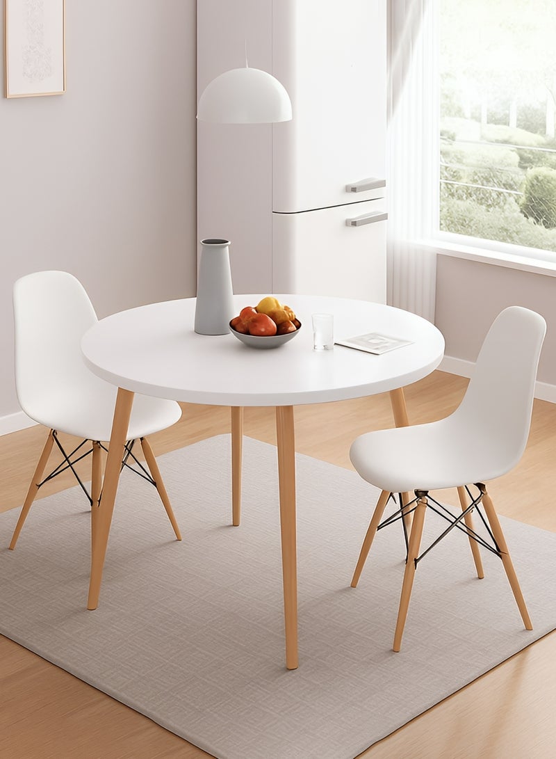 تايمي طاولة طعام دائرية حديثة من الخشب الصلب للمطبخ وغرفة الطعام وغرفة المعيشة 73x80x80 سم - أبيض - Image 2