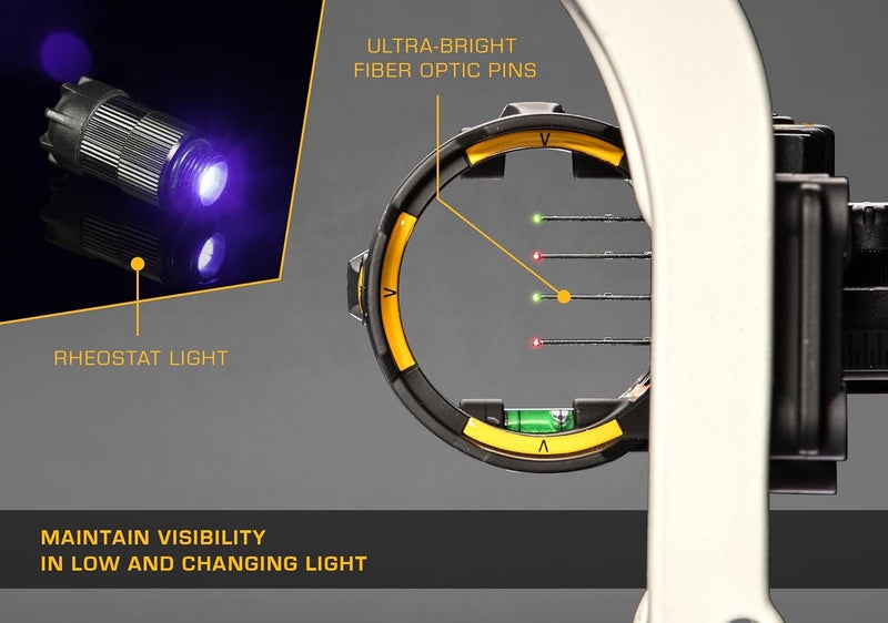 Trophy Ridge React H4 Bow Sight - 4 Pin Sight, Tool Less Windage and Elevation Adustability, 2nd Axis Leveling, Adjustable Click Light - Image 5