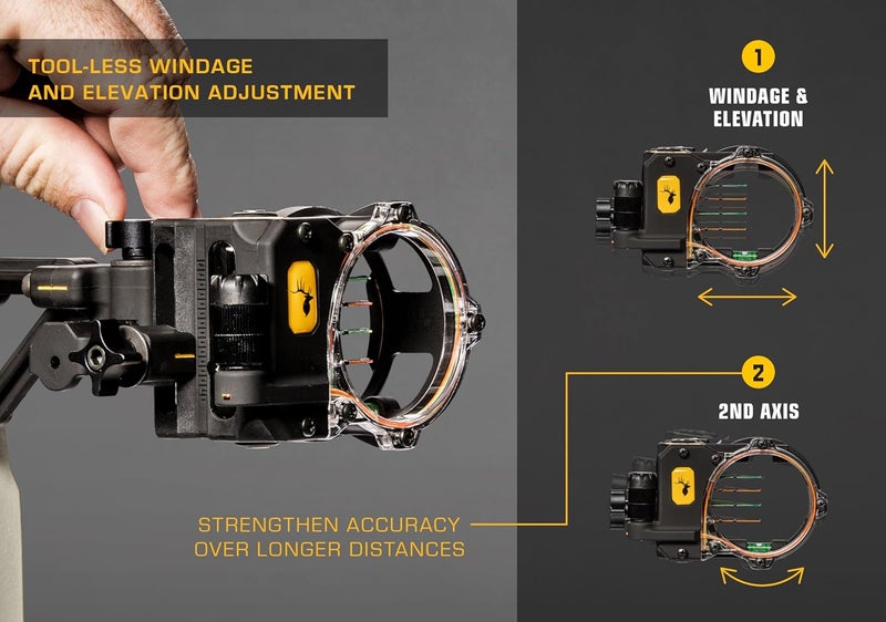Trophy Ridge React H4 Bow Sight - 4 Pin Sight, Tool Less Windage and Elevation Adustability, 2nd Axis Leveling, Adjustable Click Light - Image 4