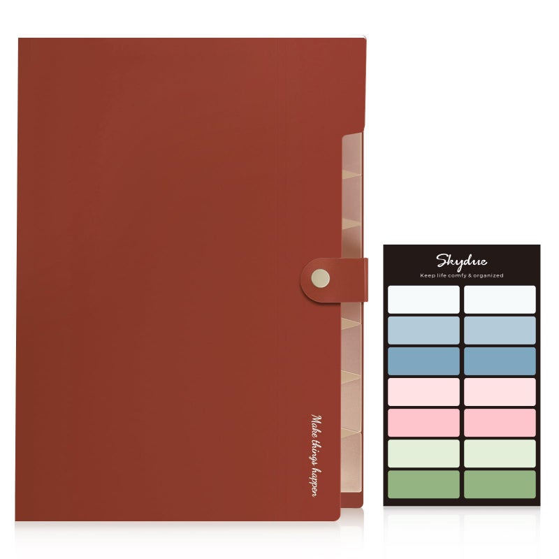 SKYDUE File Folder with Labels, Accordion File Organizer with 8 Pockets, Portable Document Organizer, A4 Letter Size, Paper Organizer for Office, Brown - Image 2