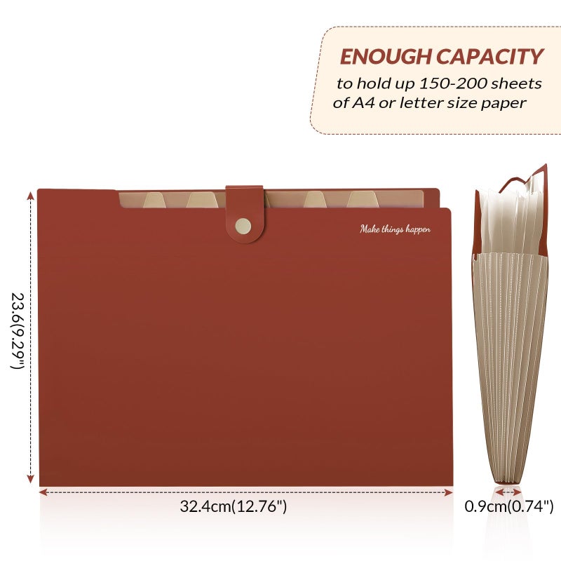 SKYDUE File Folder with Labels, Accordion File Organizer with 8 Pockets, Portable Document Organizer, A4 Letter Size, Paper Organizer for Office, Brown - Image 5