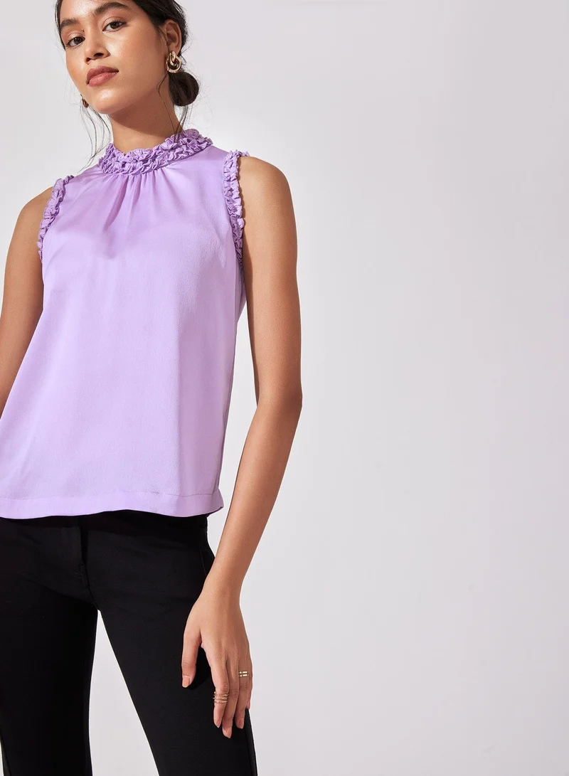 The Label Life The Label Life Women's Sleeveless Ruffle Neck Top - Lavender, Purple