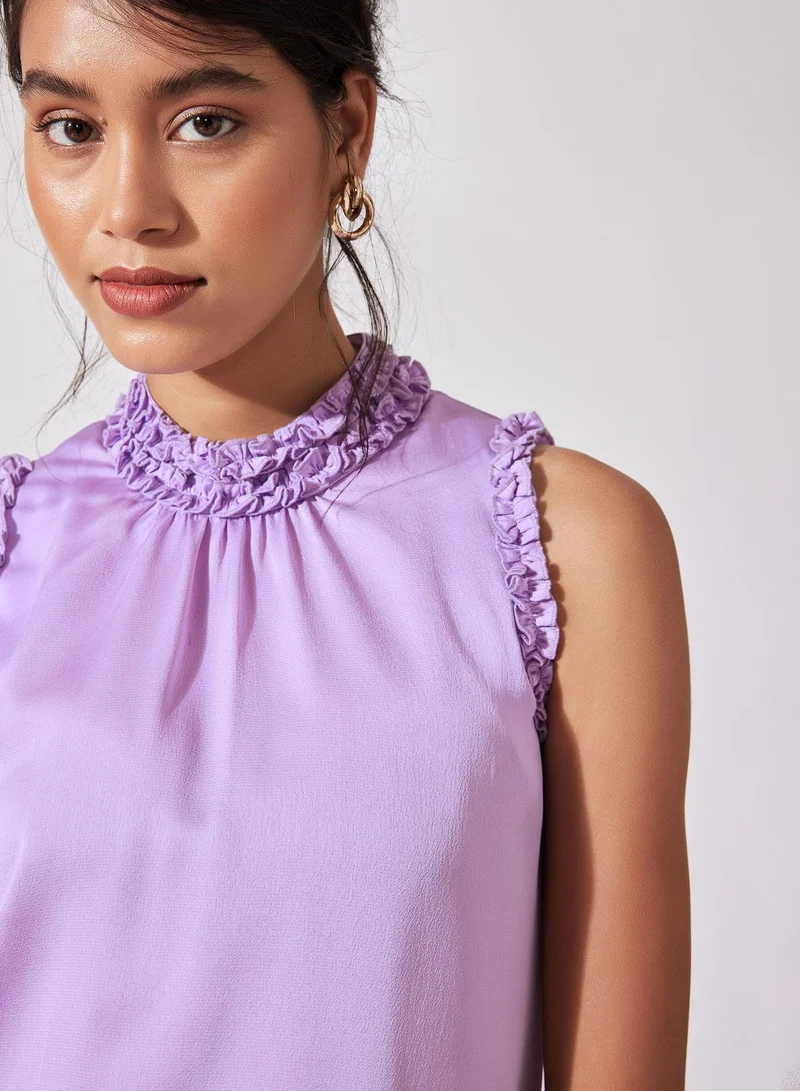 The Label Life The Label Life Women's Sleeveless Ruffle Neck Top - Lavender, Purple