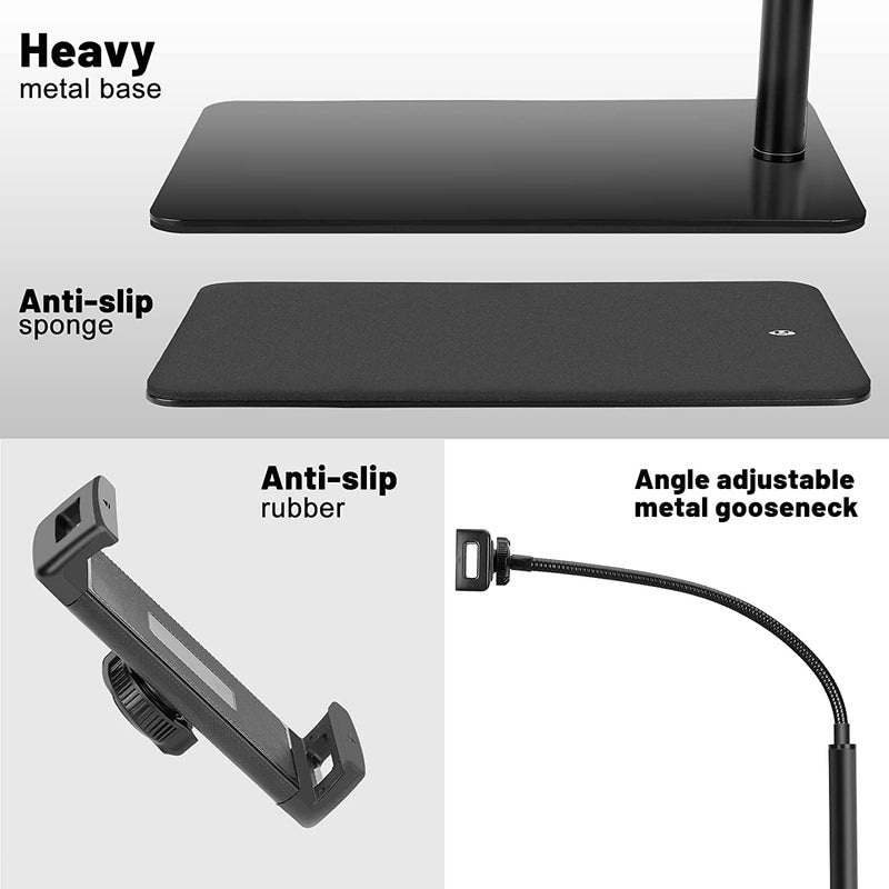 Hold Up Sturdy Base Lazy Mobile/Tablet Holder Height-Adjustable Stand with 360 Rotatable Phone Holder and Flexible Gooseneck for Leisure Watching and/or Photoshoot & Videography, Live Broadcasting - Image 5