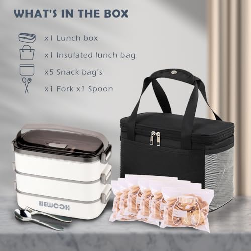 HEWOOH Large Bento Box Adult Lunch Box (74 Oz Large Capacity), Reusable, Including Lunch Bag, Fork And Spoon, 3 Dividers, Suitable For Work, Picnic, Dishwasher And Microwave Safe.(White) - Image 5