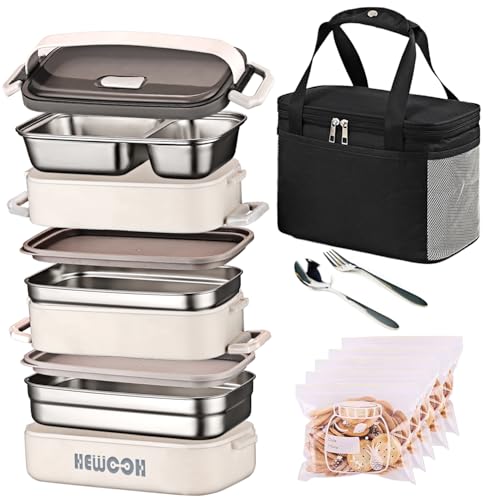 HEWOOH Large Bento Box Adult Lunch Box (74 Oz Large Capacity), Reusable, Including Lunch Bag, Fork And Spoon, 3 Dividers, Suitable For Work, Picnic, Dishwasher And Microwave Safe.(White) - Image 1
