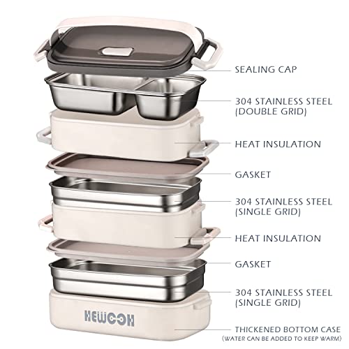 HEWOOH Large Bento Box Adult Lunch Box (74 Oz Large Capacity), Reusable, Including Lunch Bag, Fork And Spoon, 3 Dividers, Suitable For Work, Picnic, Dishwasher And Microwave Safe.(White) - Image 2