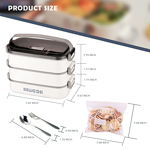 HEWOOH Large Bento Box Adult Lunch Box (74 Oz Large Capacity), Reusable, Including Lunch Bag, Fork And Spoon, 3 Dividers, Suitable For Work, Picnic, Dishwasher And Microwave Safe.(White) - Image 3