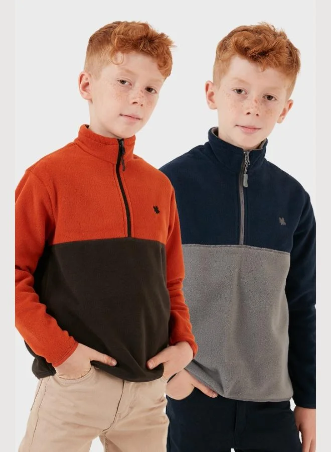 Lela Lela Soft Texture Half Zipper Color Block Stand Collar 2-Pack Polar Kids POLAR 5905004S2