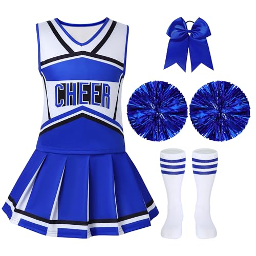 WooHand Cheerleader Costume For Girls 56 Cheerleading Outfit With Pom Poms Socks Bowtie Halloween Party Dress Up - Image 1