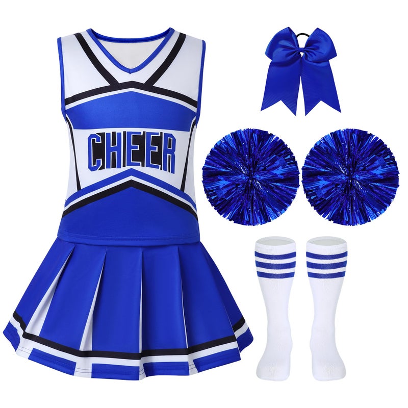 WooHand Cheerleader Costume For Girls 56 Cheerleading Outfit With Pom Poms Socks Bowtie Halloween Party Dress Up - Image 2