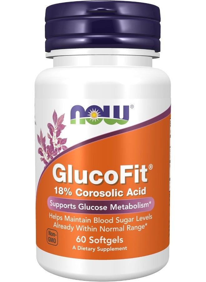 NOW Supplements, GlucoFit® with 18% Corosolic Acid, Supports Glucose Metabolism*, 60 Softgels - Image 1