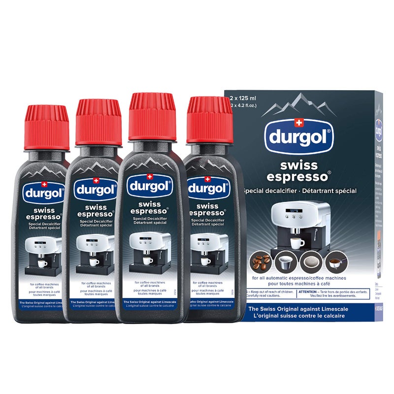 Durgol Swiss Espresso  Descaler And Decalcifier For All Brands Of Espresso Machines And Coffee Makers  4.2 Fluid Ounces (Pack Of 4)