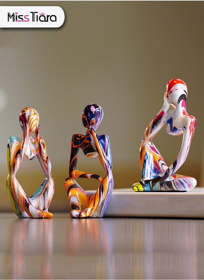 MissTiara 3Pcs Thinker Statue Sculptures Office Decor Small Shelf Decor Bookshelf Decor TV Stand Decor Resin Collectible Figurines Home Decorations for Living Room (Colorful Graffiti Statue Sculpture)  - Image 1