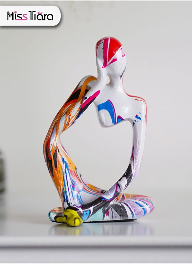 MissTiara 3Pcs Thinker Statue Sculptures Office Decor Small Shelf Decor Bookshelf Decor TV Stand Decor Resin Collectible Figurines Home Decorations for Living Room (Colorful Graffiti Statue Sculpture)  - Image 4