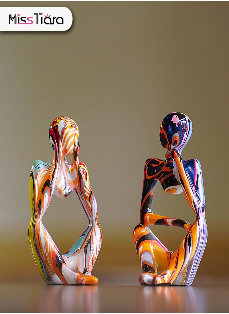 MissTiara 3Pcs Thinker Statue Sculptures Office Decor Small Shelf Decor Bookshelf Decor TV Stand Decor Resin Collectible Figurines Home Decorations for Living Room (Colorful Graffiti Statue Sculpture)  - Image 3