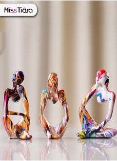 MissTiara 3Pcs Thinker Statue Sculptures Office Decor Small Shelf Decor Bookshelf Decor TV Stand Decor Resin Collectible Figurines Home Decorations for Living Room (Colorful Graffiti Statue Sculpture)  - Image 5