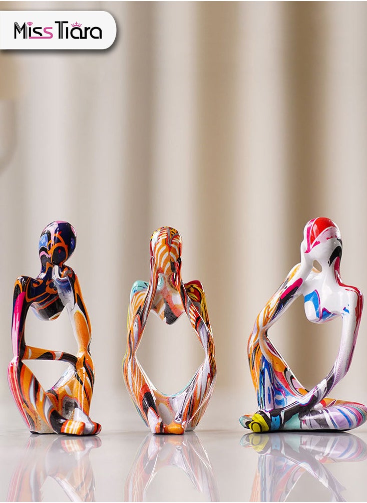 MissTiara 3Pcs Thinker Statue Sculptures Office Decor Small Shelf Decor Bookshelf Decor TV Stand Decor Resin Collectible Figurines Home Decorations for Living Room (Colorful Graffiti Statue Sculpture)  - Image 5