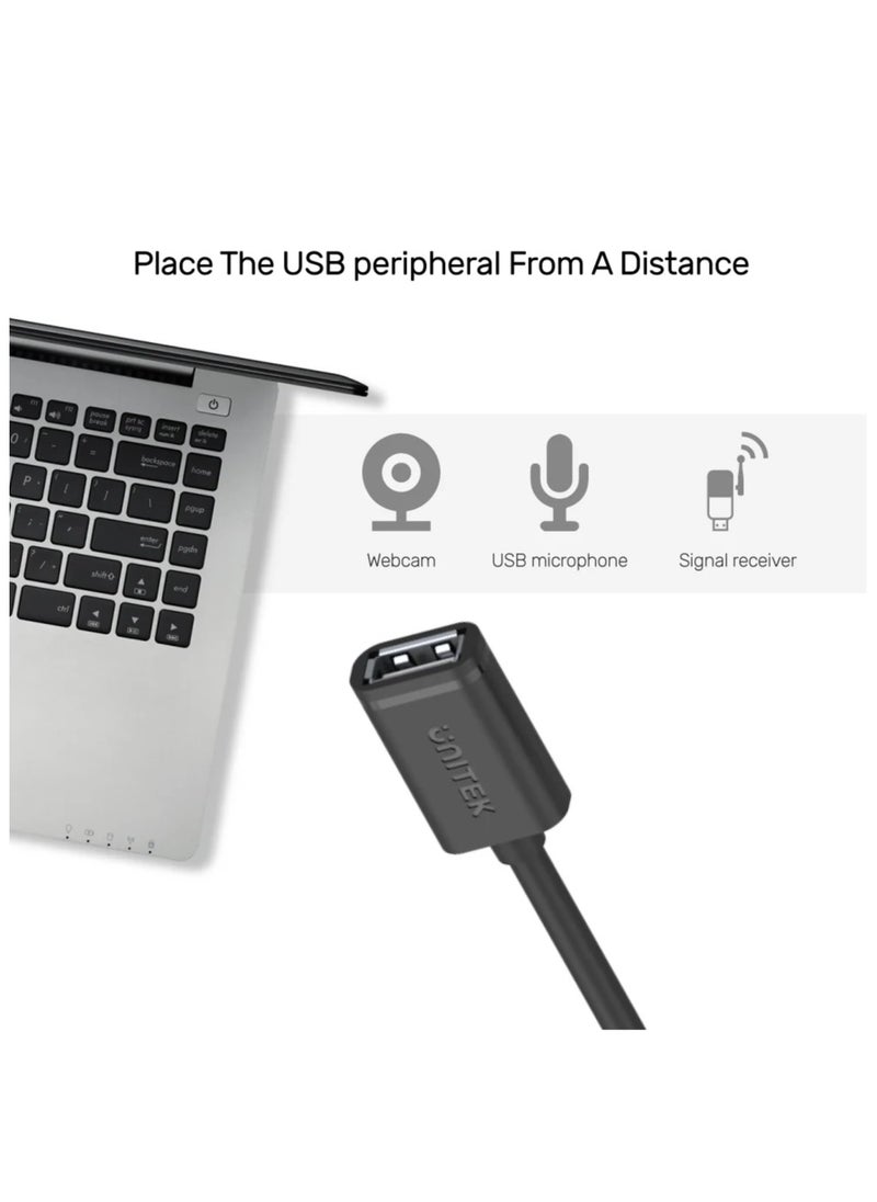 UNITEK كابل تمديد USB 2.0 من Unitek، USB-A ذكر إلى USB-A أنثى، متوافق مع كاميرا الويب والهاتف ومحور USB والفأرة ولوحة المفاتيح والقرص الصلب وسماعة الرأس ومحرك أقراص فلاش والتلفزيون  - Image 3