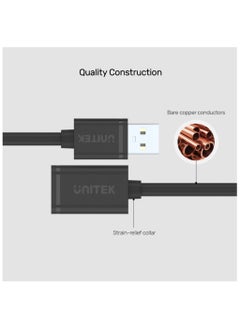 UNITEK كابل تمديد USB 2.0 من Unitek، USB-A ذكر إلى USB-A أنثى، متوافق مع كاميرا الويب والهاتف ومحور USB والفأرة ولوحة المفاتيح والقرص الصلب وسماعة الرأس ومحرك أقراص فلاش والتلفزيون  - Image 2