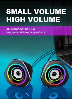 SADA Computer Speakers,Wired USB Powered Stereo Mini PC Speaker with RGB Lights 3.5mm Aux Input for Phone Tablets Desktop Laptop  - Image 2